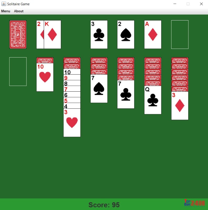 Hình ảnh game bài Solitaire trên nền tảng Java
