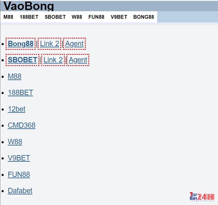 Danh sách những nhà cái mà Vào bóng cung cấp link đặt cược