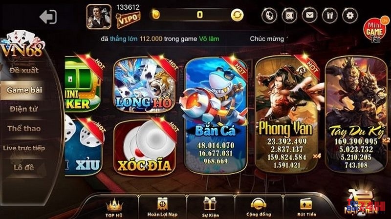 Nạp tiền vào tài khoản để cá cược tựa game bắn cá