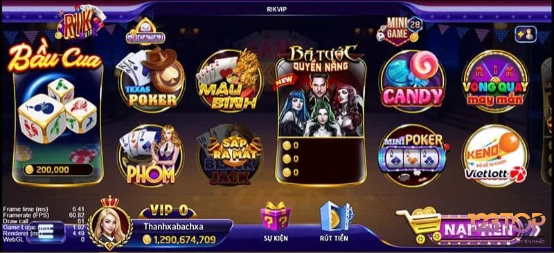 Giao diện đẹp mắt với thế giới game ảo hấp dẫn